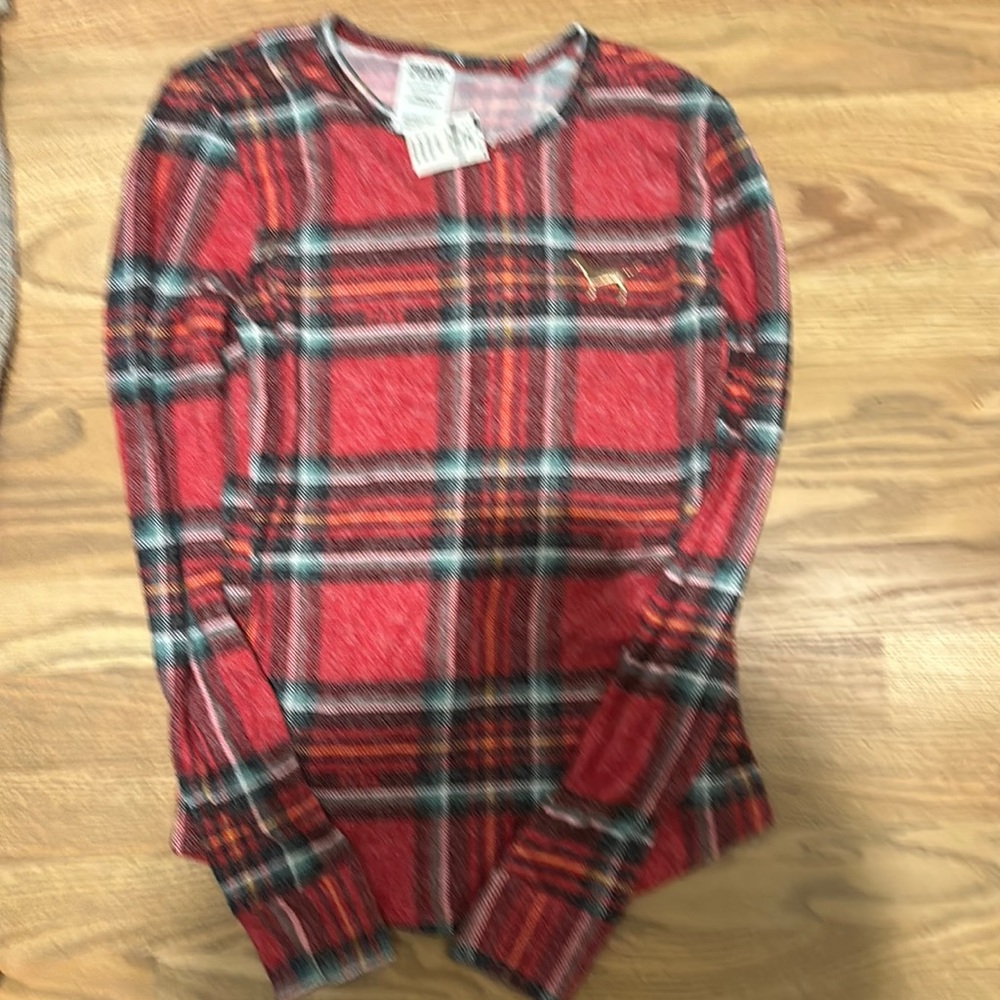 new Pink size xs tartan plaid cozy sleep shirt